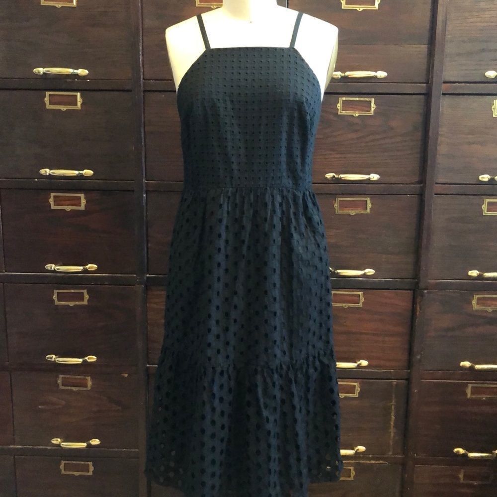 LOFT Black Eyelet  Ruffled Hem Dress - 2P
